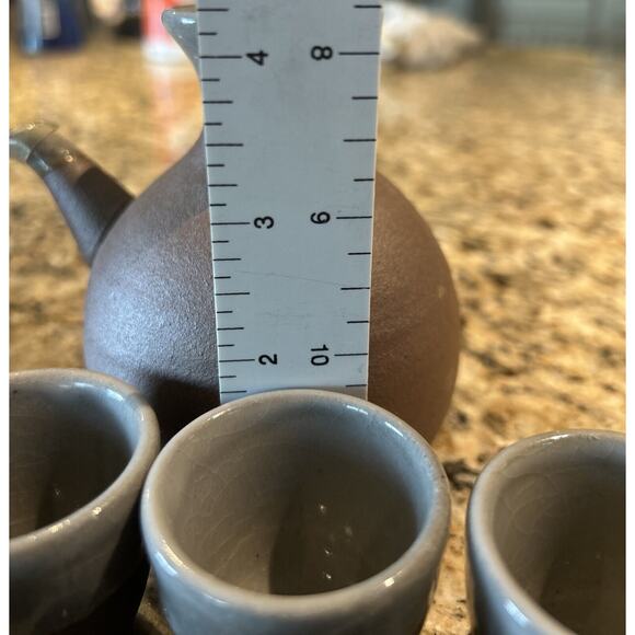 Japanese OMC Hand Glazed Sake Carafe & 6 Cups Set Mid Century Art Pottery - Picture 9 of 12